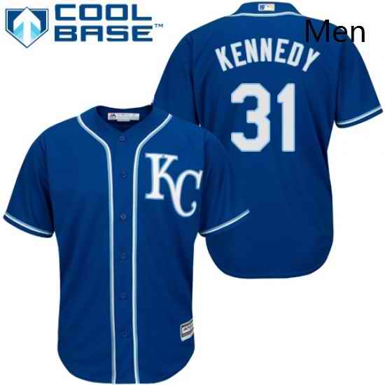 Mens Majestic Kansas City Royals 31 Ian Kennedy Replica Blue Alternate 2 Cool Base MLB Jersey